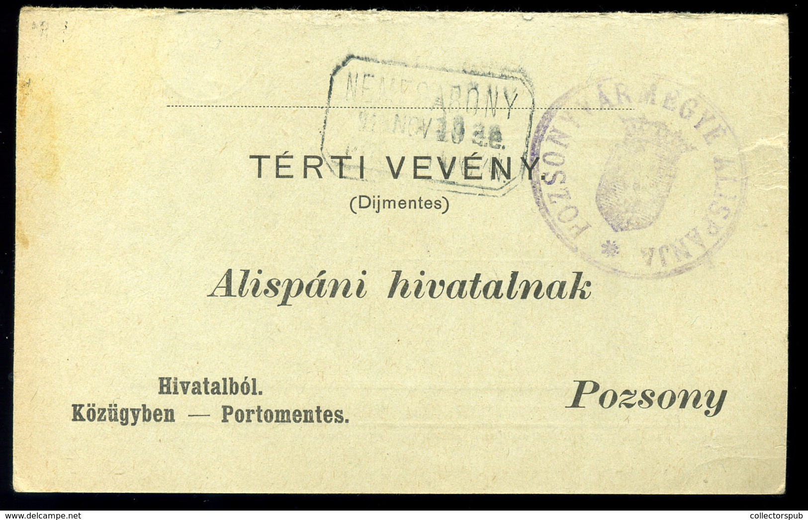 NEMESABONY 1909. Portómentes Postázott Tértivevény Postaügynökségi Bélyegzéssel - Used Stamps