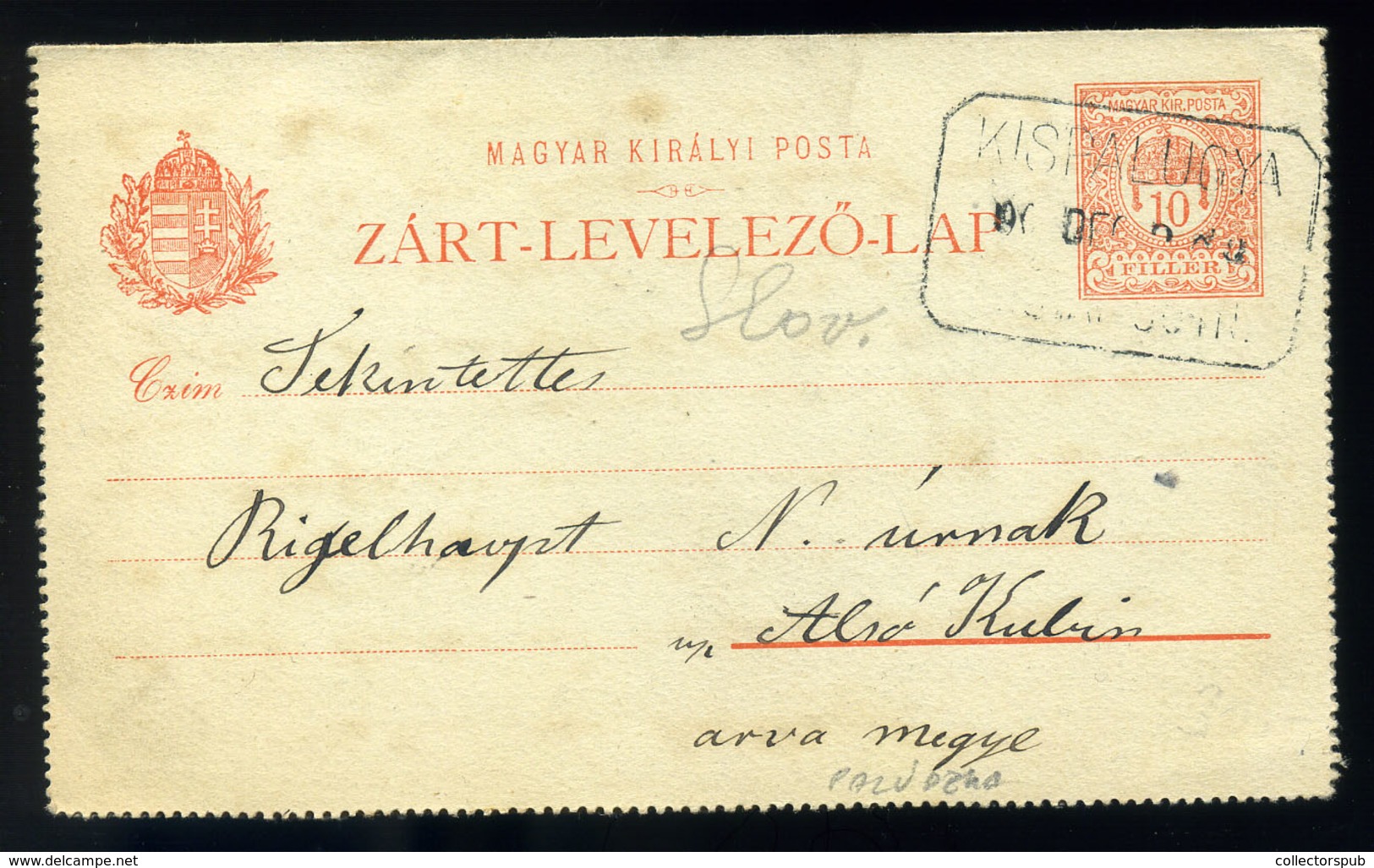KISPALUGYA / Palúdzka 1908. Díjjegyes Levlap Postaügynökségi Bélyegzéssel  /  1908 Stationery P.card Postal Agency Pmk - Used Stamps