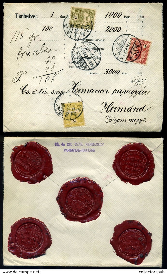 BUDAPEST 1905. Szép Három Színű értéklevél Hermándra Küldve - Covers & Documents