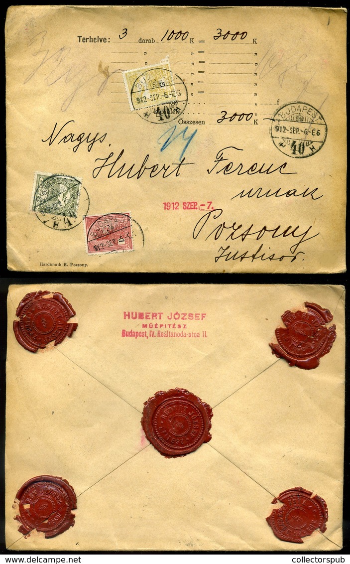BUDAPEST 1912. Szép Három Színű értéklevél Pozsonyba Küldve - Briefe U. Dokumente