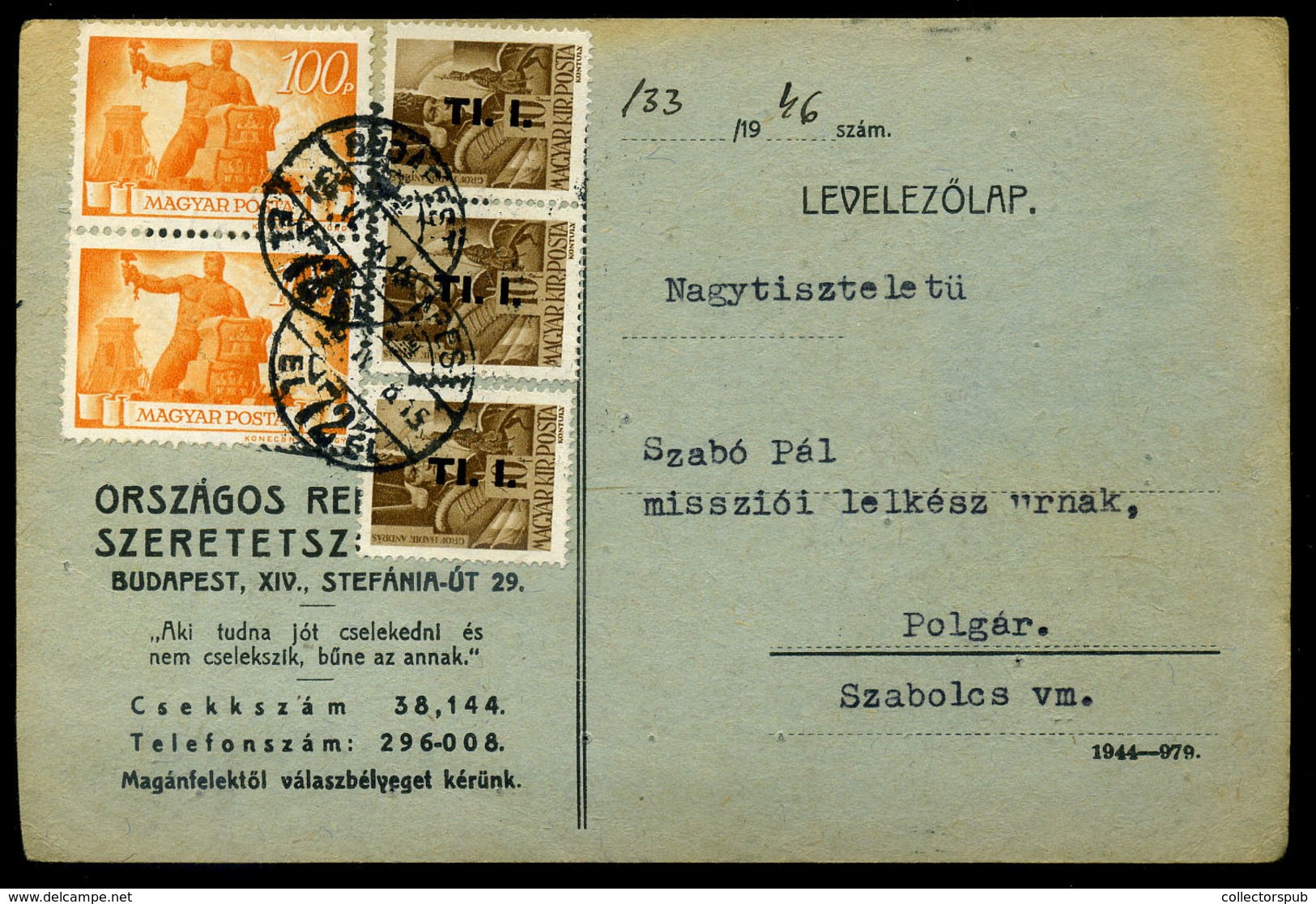 BUDAPEST 1946. Inflációs Levlap Polgárra Küldve , Református Szeretetszolgálat,érdekes Tartalom - Covers & Documents