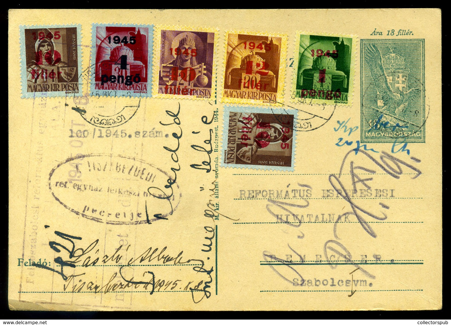 TISZABEZDÉD 1945 Kiegészített Inflációs Díjjegyes Levlap Demecserre Küldve  /  1945 Uprated Infl. Stationery P.card To D - Covers & Documents