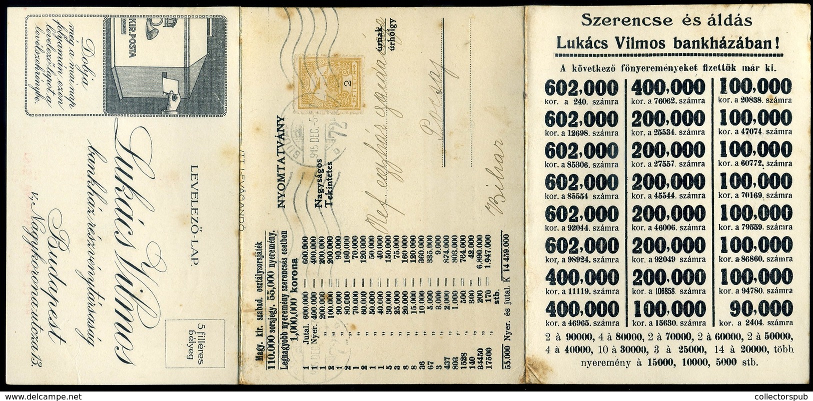 BUDAPEST 1915. Lukács Bankház, Sorsjegy, Dekoratív, Postázott Leporellós Reklám Levelezőlap - Storia Postale