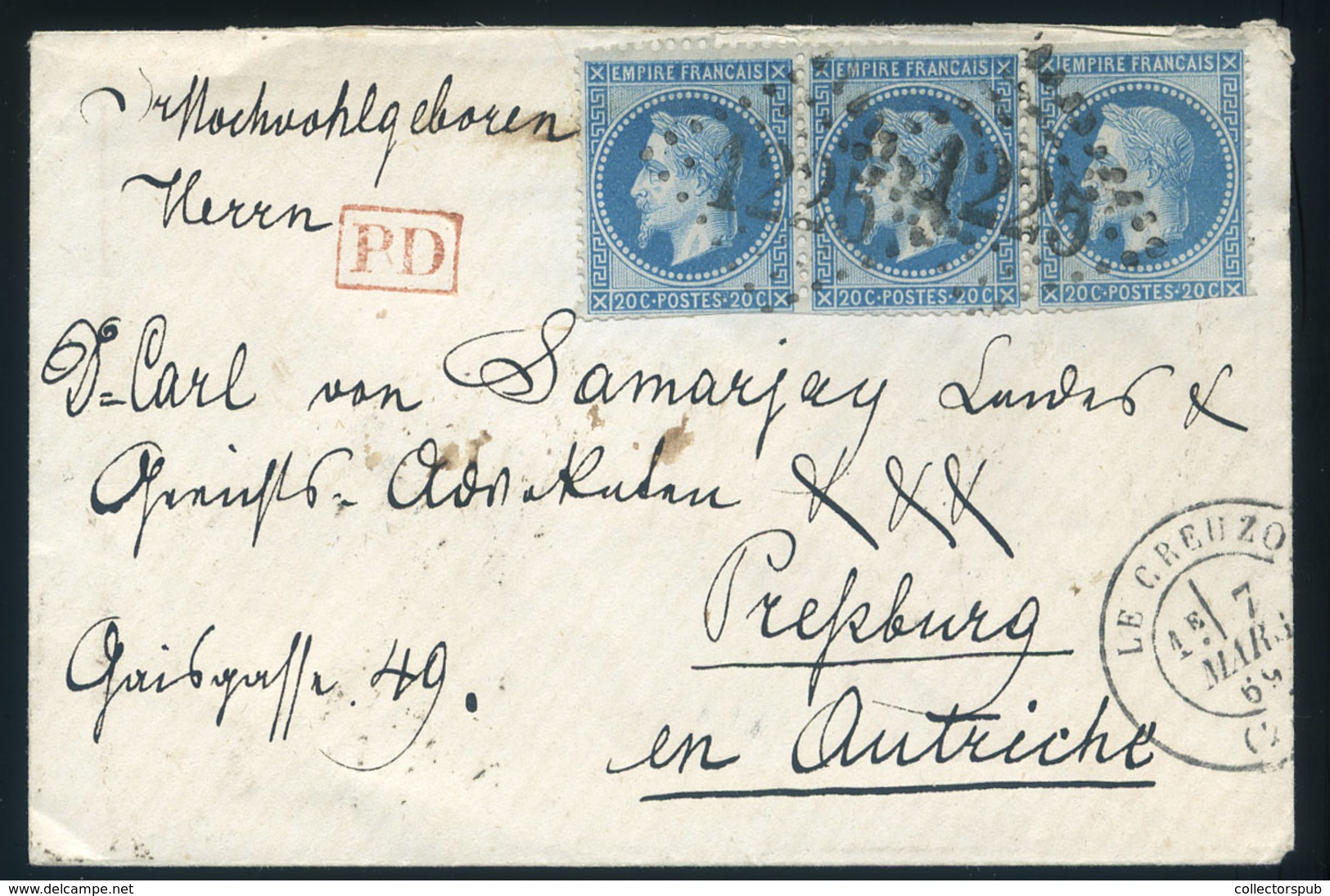FRANCIAORSZÁG 1869. Dekoratív Levél Pozsonyba Küldve  /  1869 Decorative Letter To Pozsony - Sonstige & Ohne Zuordnung