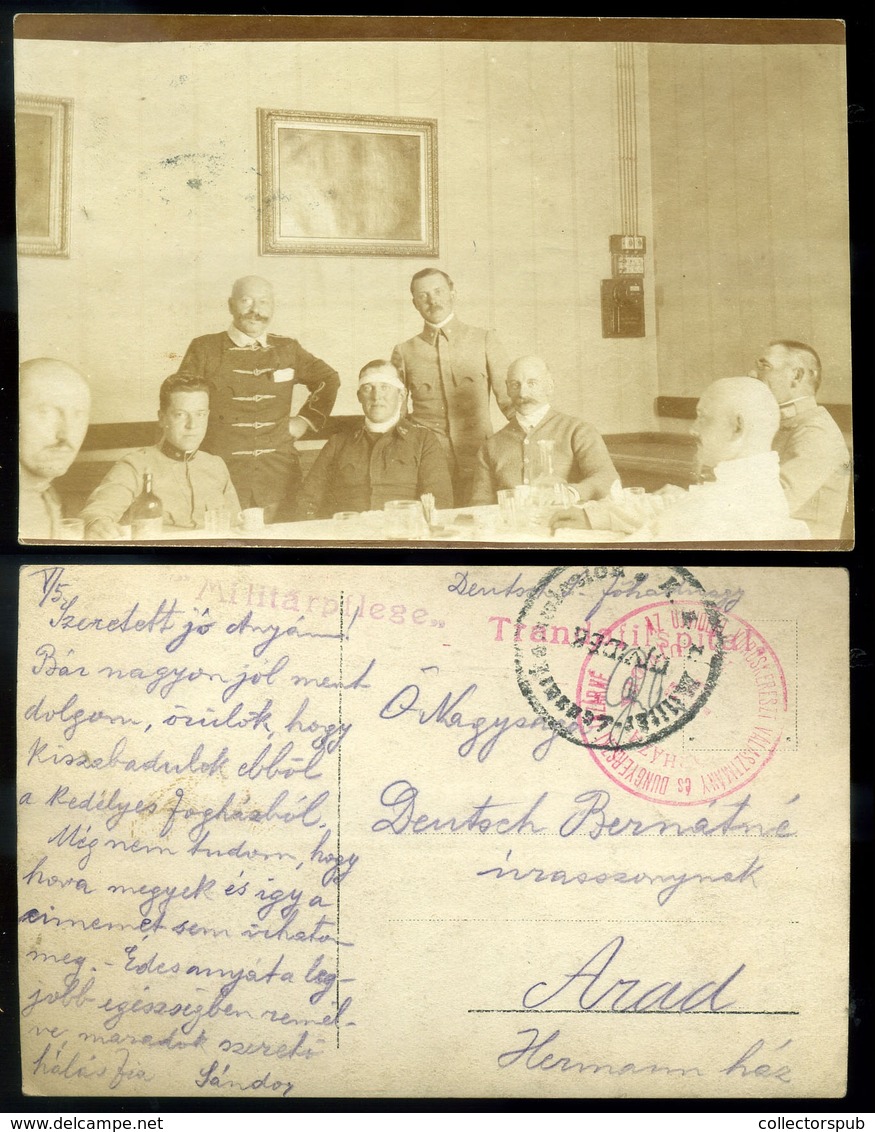 I.VH Tisztek, Fotós Képeslap, Tábori Postával, Újvidéki Vöröskereszt Választmány Bélyegzéssel  /  WW I. Officers Photo V - Cartas & Documentos