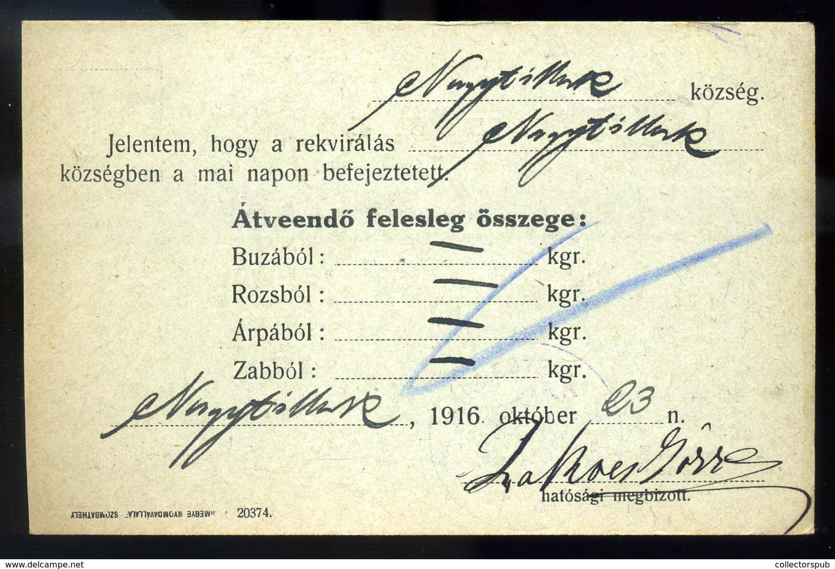 ÚRDOMB / Fokovci  1916. Érdekes  I. VH-s Rekvirálási Levelezőlap Postaügynökségi Bélyegzéssel Szombathelyre Küldve  /  1 - Slovenia