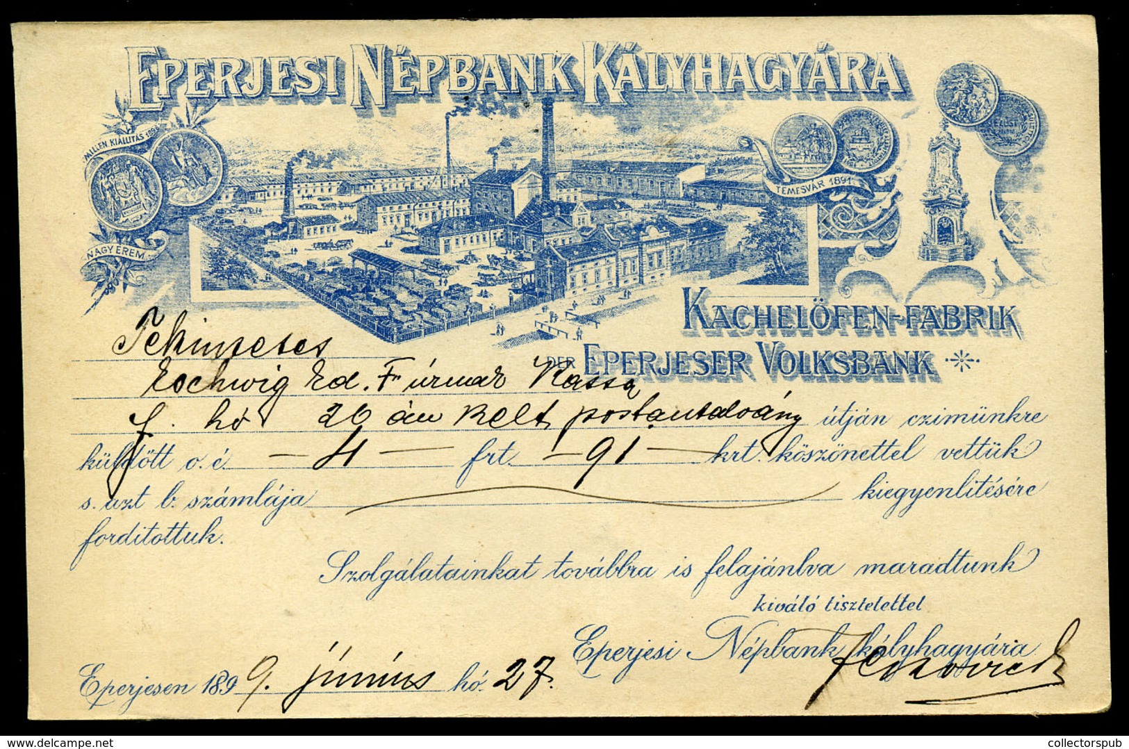 EPERJES 1899. Szép Céges Levelezőlap Kassára Küldve - Covers & Documents