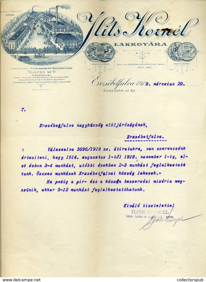Iliits Kornél Lakgyár, Céges, Fejléces Levél , Budapest, Erzsébetfalva 1919. (Tanácsköztársaság, érdekes Tartalom) - Unclassified