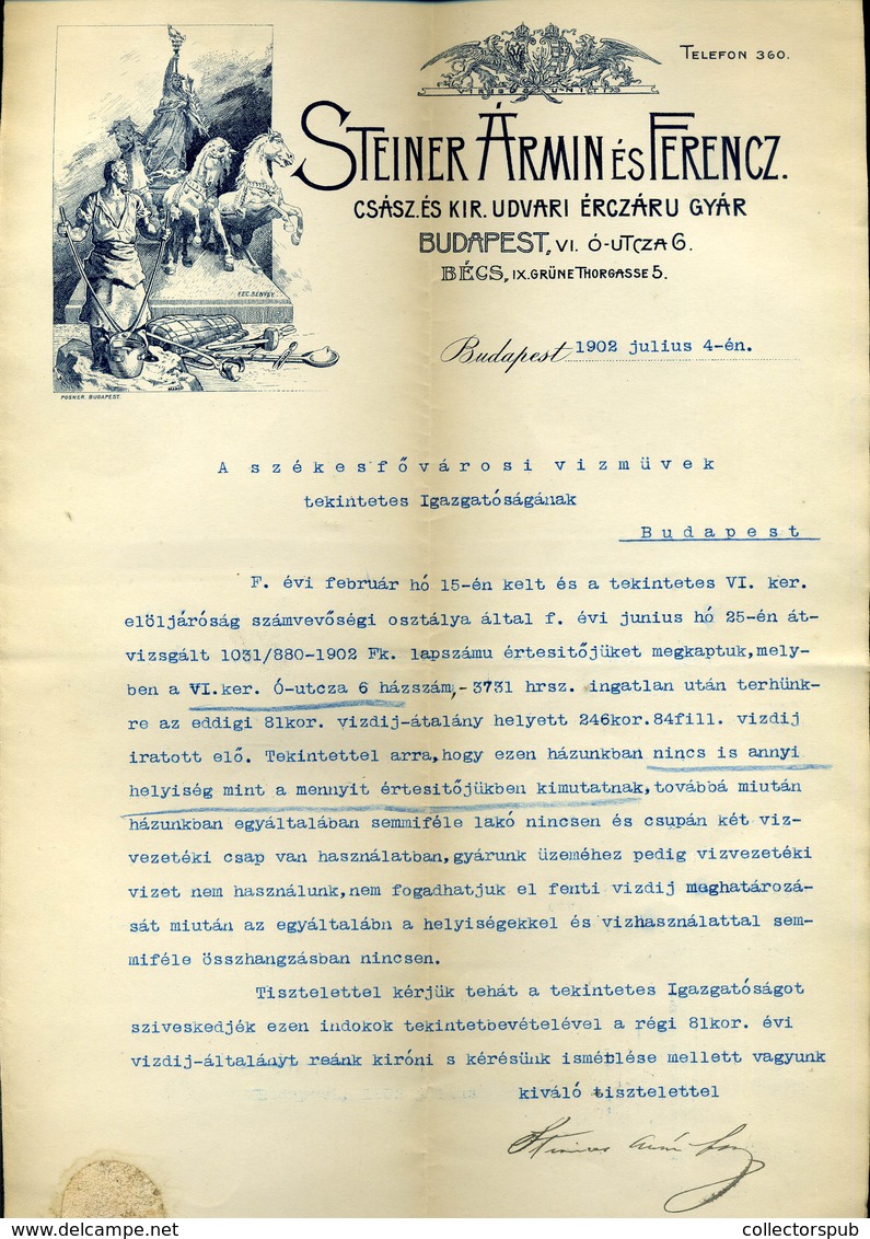 Steiner Ármin Ércárugyár, Fejléces, Céges Levél Budapest 1902. - Unclassified