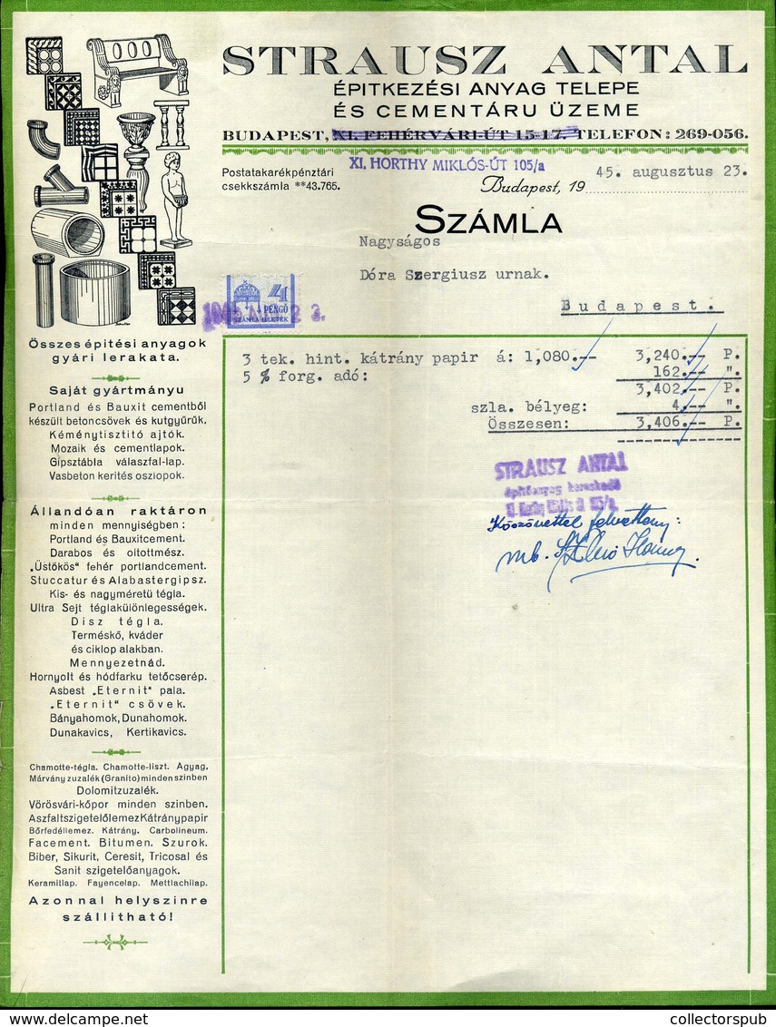 Strausz Antal  Fejléces,céges Számla  Budapest 1945. - Unclassified