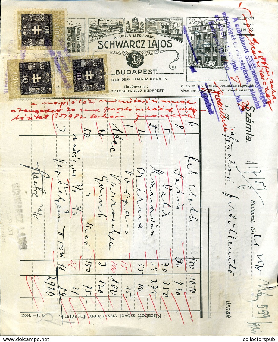 Schwarz Lajos  Fejléces,céges Számla  Budapest 1921 - Unclassified