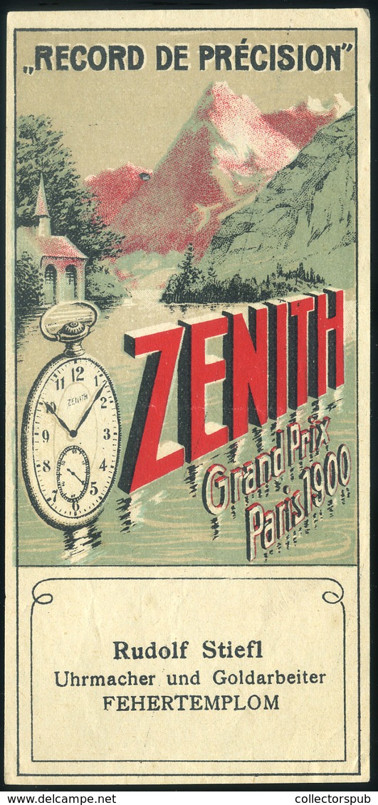 SZÁMOLÓ CÉDULA 1910 Cca. Régi Reklám Grafika , Zenith óra, Fehértemplom  /  COUNTING CARD Ca 1910 Vintage Adv. Graphics, - Unclassified