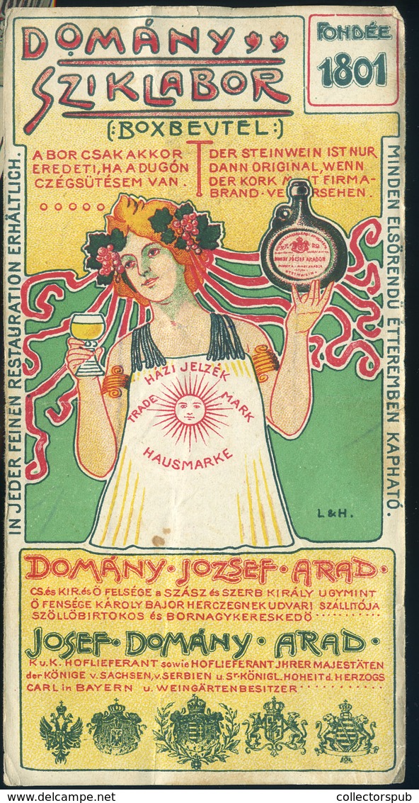 SZÁMOLÓ CÉDULA 1910 Cca. Régi Reklám Grafika , Arad Domány Sziklabor    /  COUNTING CARD Ca 1910 Vintage Adv. Graphics,  - Unclassified