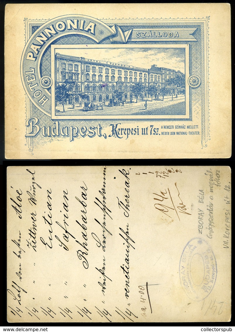 BUDAPEST 1900-05. Cca. Zboray Béla "Gyógyszertár A Megváltóhoz" Számla A Pannónia Szálloda Reklám Kártya Hátoldalán! Rit - Unclassified