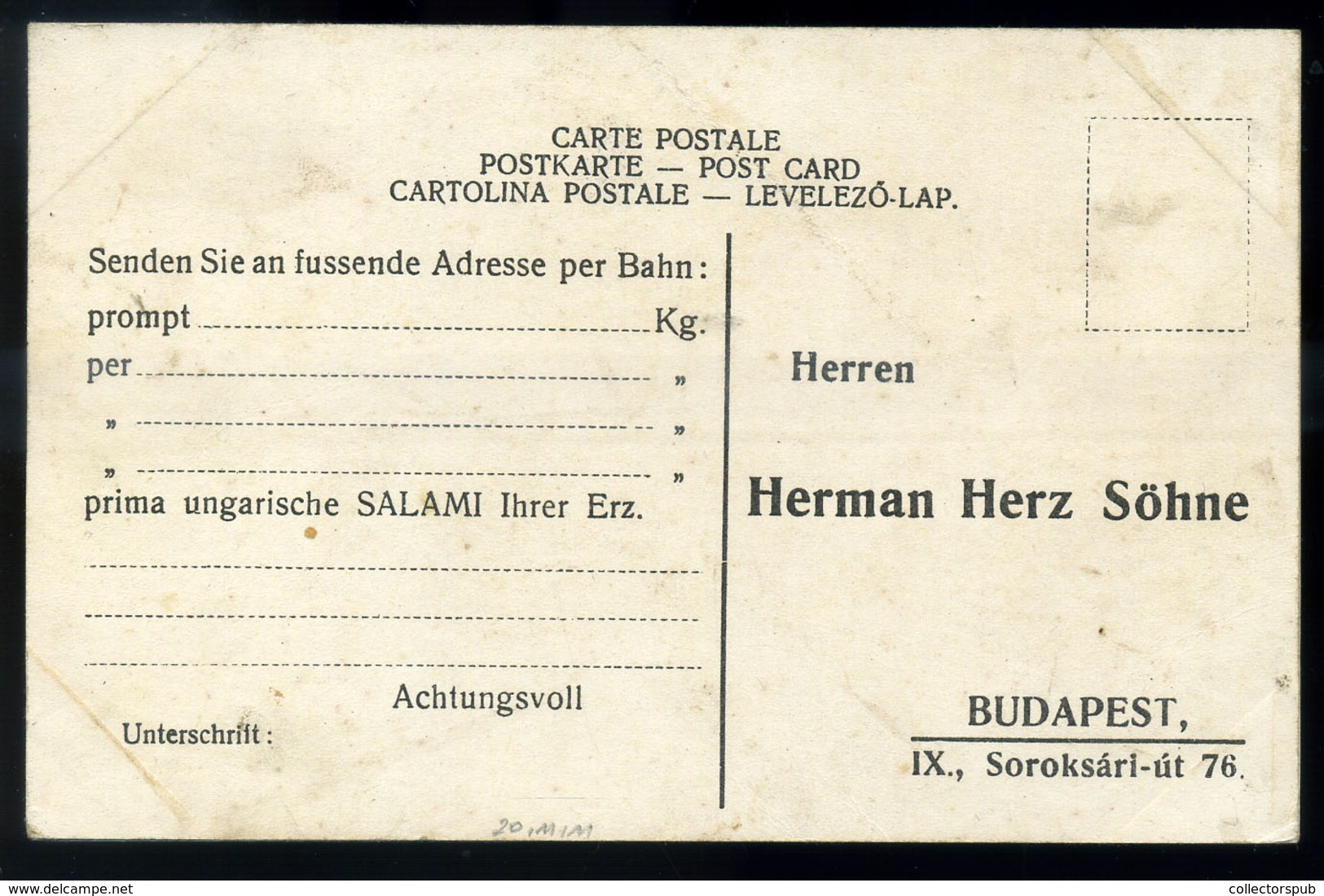 BUDAPEST 1910.cca. Herman Herz Söhne , Szalámi Gyár, Ritka Reklám Képeslap  /  BUDAPEST Ca 1910 Herman Herz Söhne, Salam - Religion & Esotericism