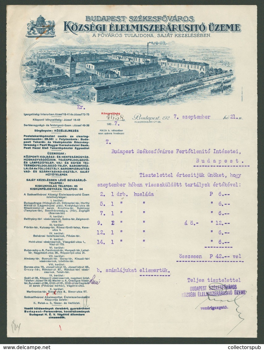 BUDAPEST 1927. Községi Élelmiszerárusító Üzem, Fejléces,céges Számla - Unclassified