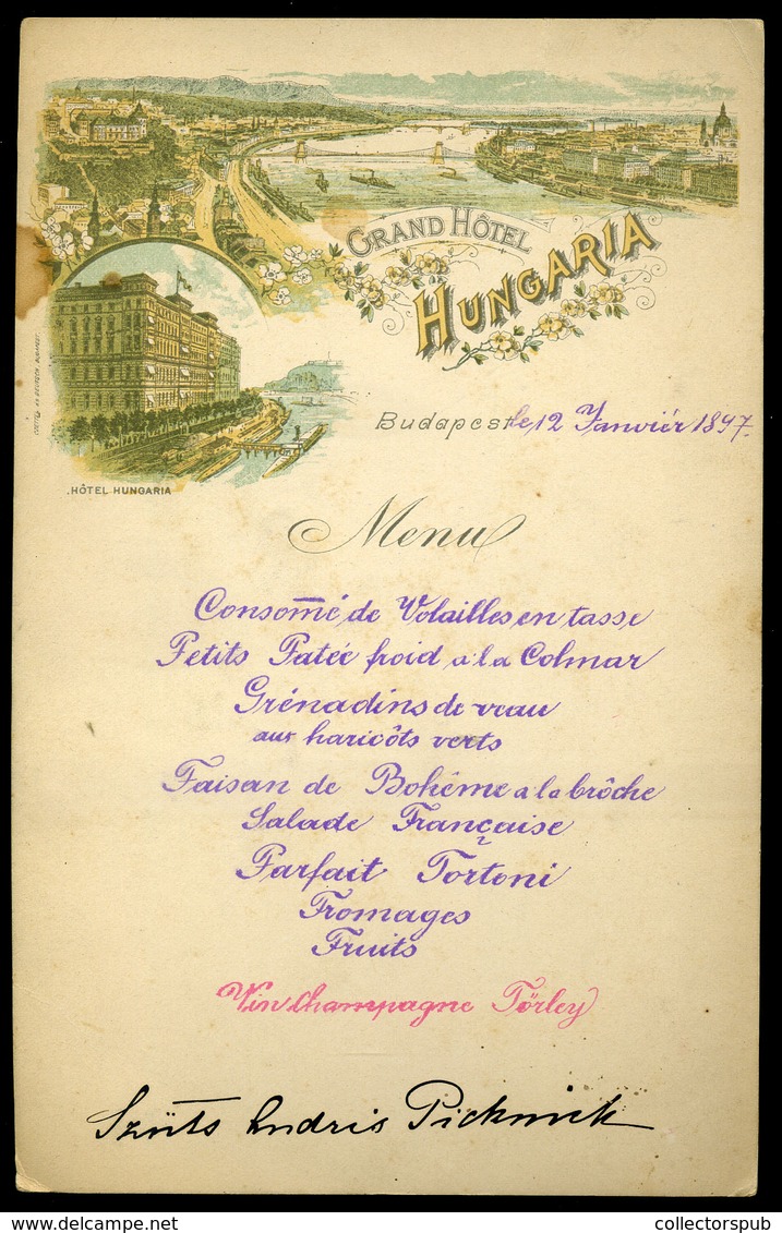 BUDAPEST 1897. Grand Hotel Hungaria, Litho Menükártya, Szép! - Ohne Zuordnung