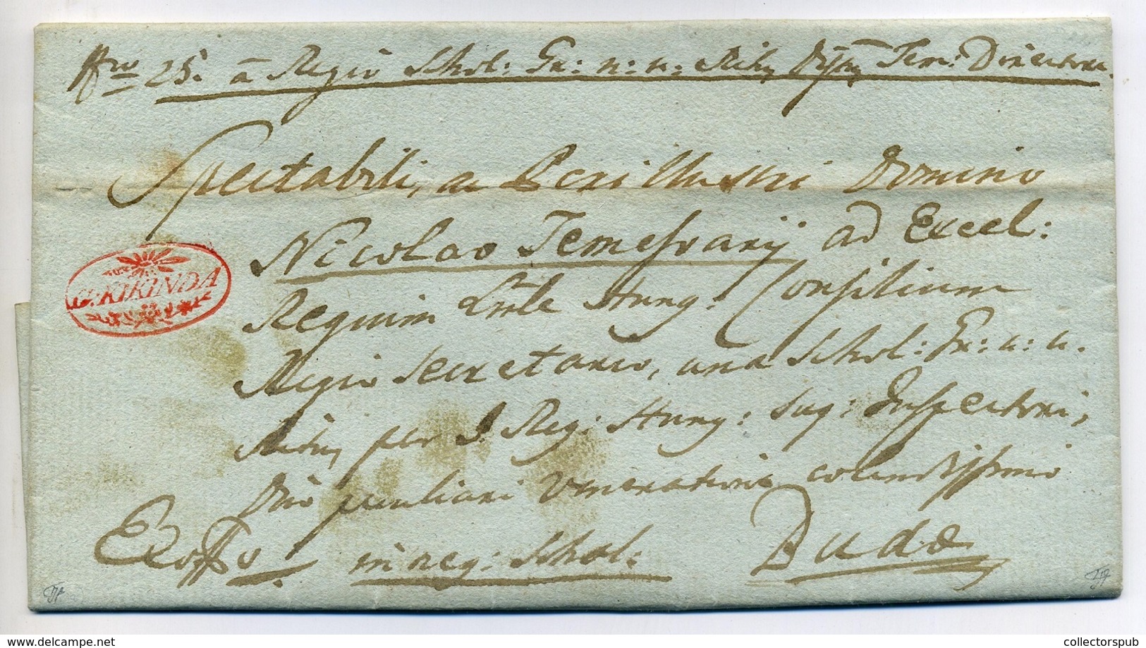NAGYKIKINDA HUNGARY SERBIA/  1832 Official Letter Cont. Red Pmk To - ...-1850 Prefilatelía