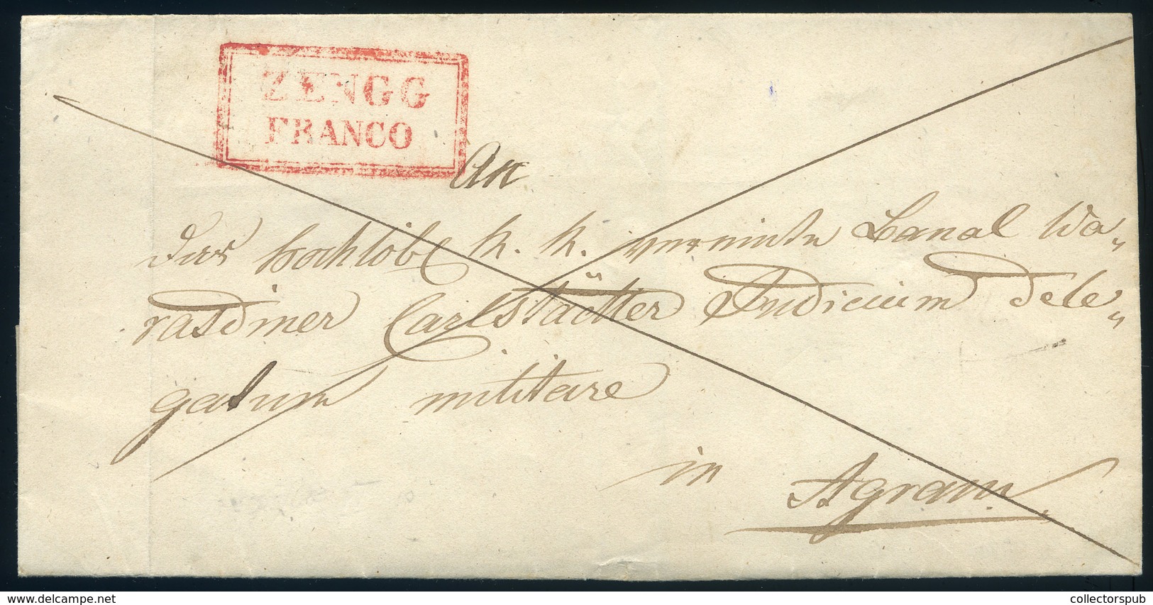 ZENGG 1841. Portós Levél , Piros, Keretes "ZENGG FRANCO" Bélyegzéssel Zágrábba Küldve  /  1841 Unpaid Letter, Red Framed - ...-1867 Vorphilatelie