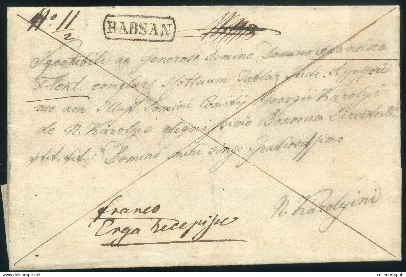 HABSÁN 1845. Franco Levél, "erga Recepisse" Nagykárolyba Küldve - ...-1867 Vorphilatelie