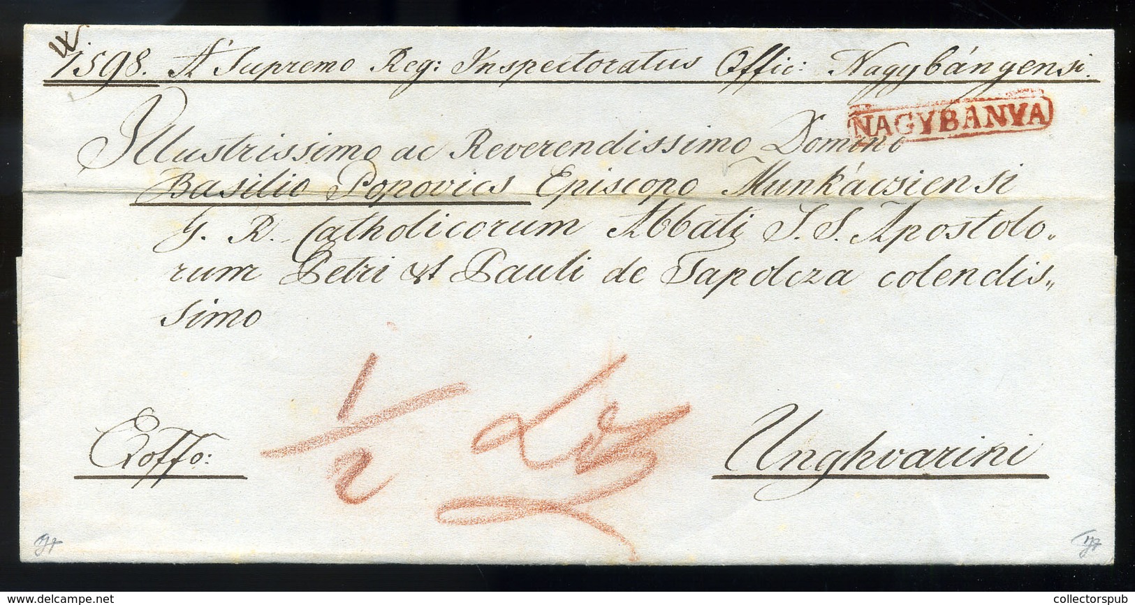 NAGYBÁNYA 1843. Dekoratív Ex Offo Piros Bélyegzéssel Ungvárra Küldve  (300p)  /  1843 Decorative Official Red Pmk To Ung - ...-1867 Vorphilatelie
