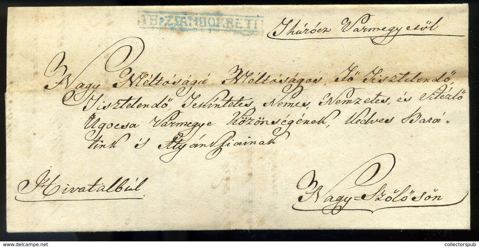 TÚRÓCZSÁMBOKRÉT  1836. Hivatalos Levél, Tartalommal  Kék "TH:ZSAMBOKRETH" Bélyegzéssel Nagyszőllősre Küldve (500p) - ...-1867 Vorphilatelie