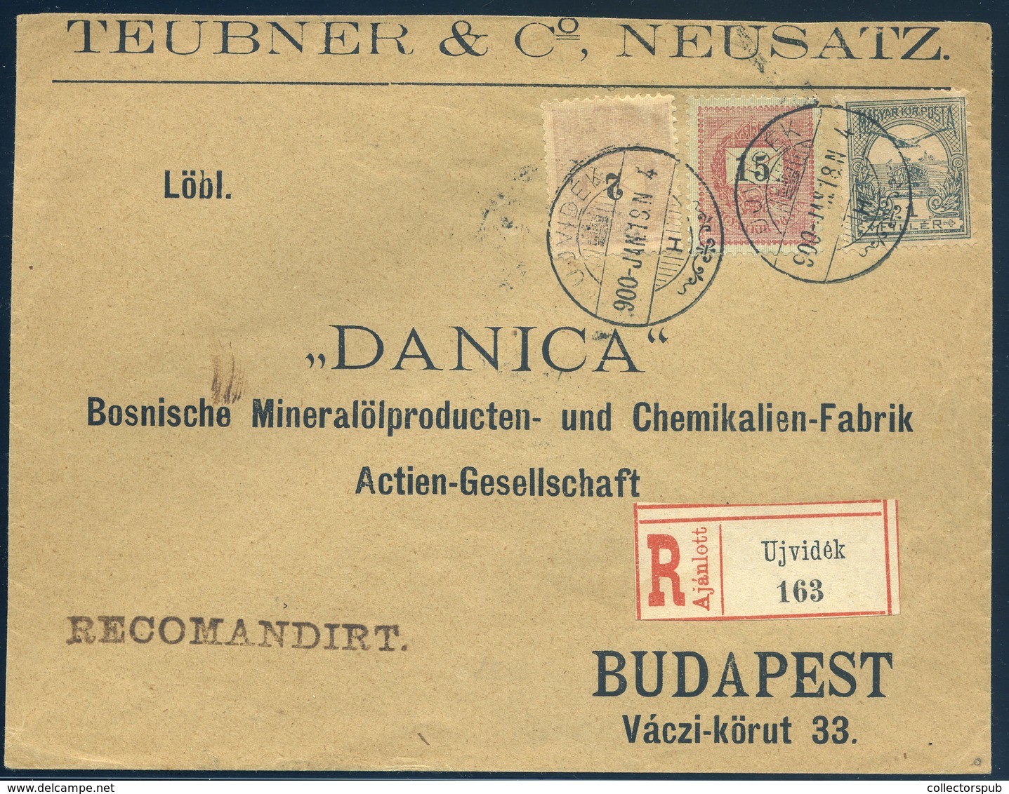 ÚJVIDÉK 1900. Krajcár-Turul Vegyes Bérmentesítés, Ajánlott Levél 2Kr+15Kr+1f Bérmentesítéssel Budapestre Küldve - Gebraucht