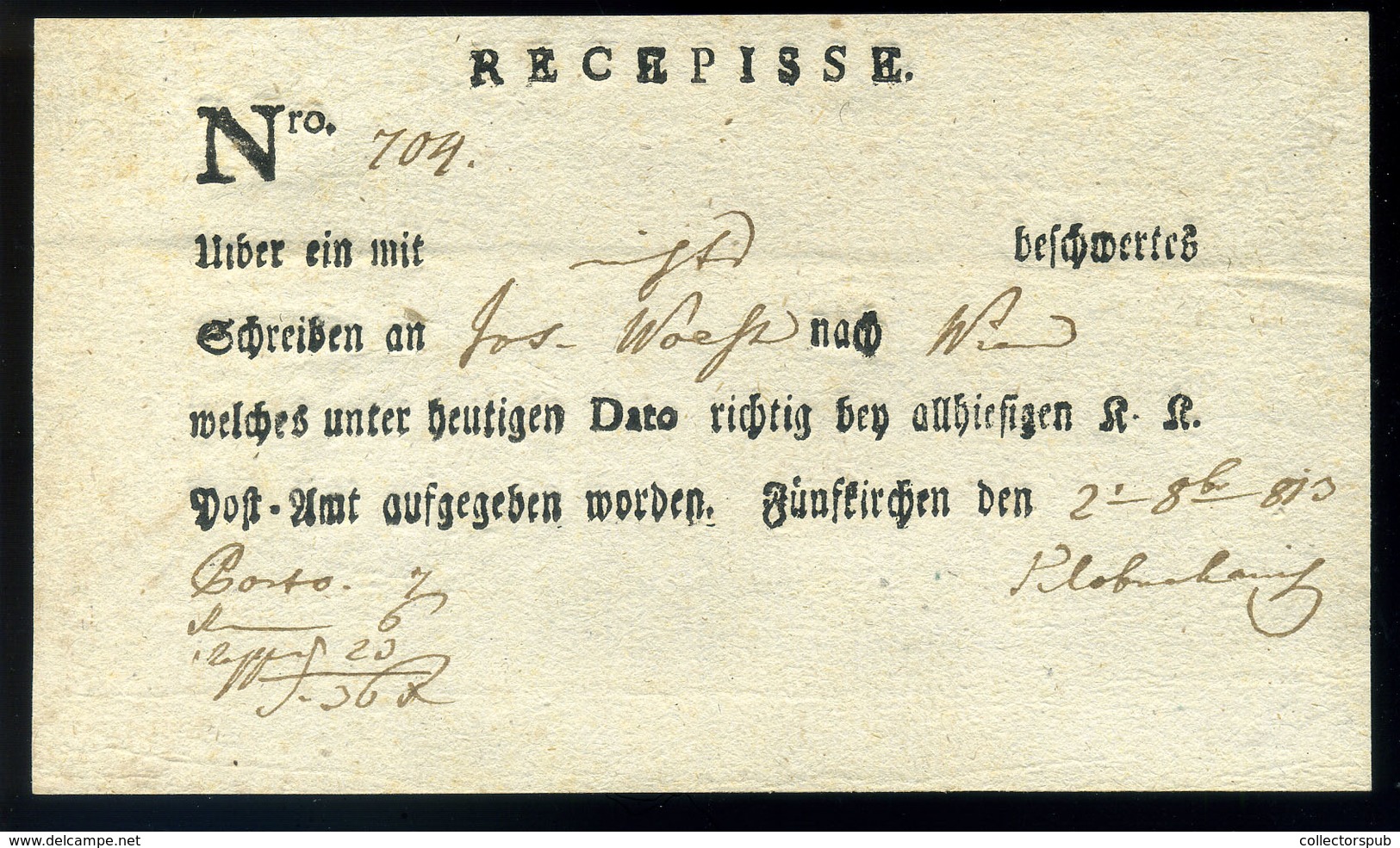1813. K.K. Postamte Fünfkirchen Előnyomott Helységnevű Tértivevény , Szép és Ritka! - ...-1850 Prephilately