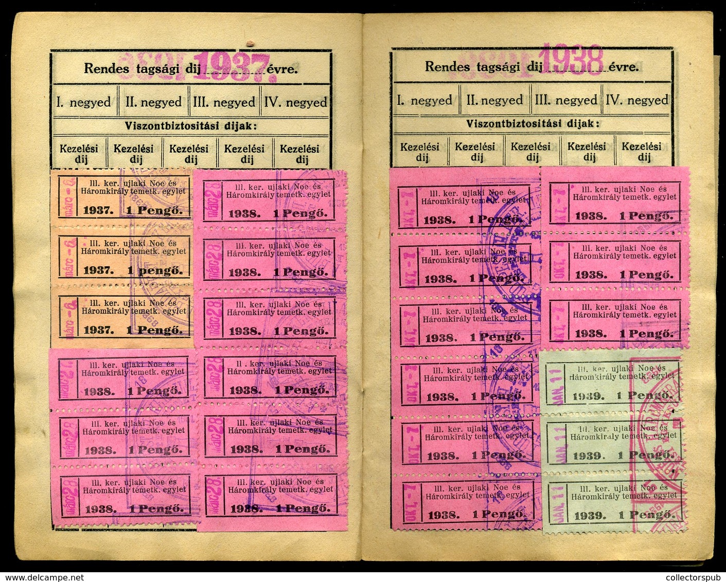 BUDAPEST 1924-47. Izraelita Temetkezési Egylet Füzet Több Mint 100 Illeték Bélyeggel  /  1924-47 Israelite Funeral Union - Covers & Documents