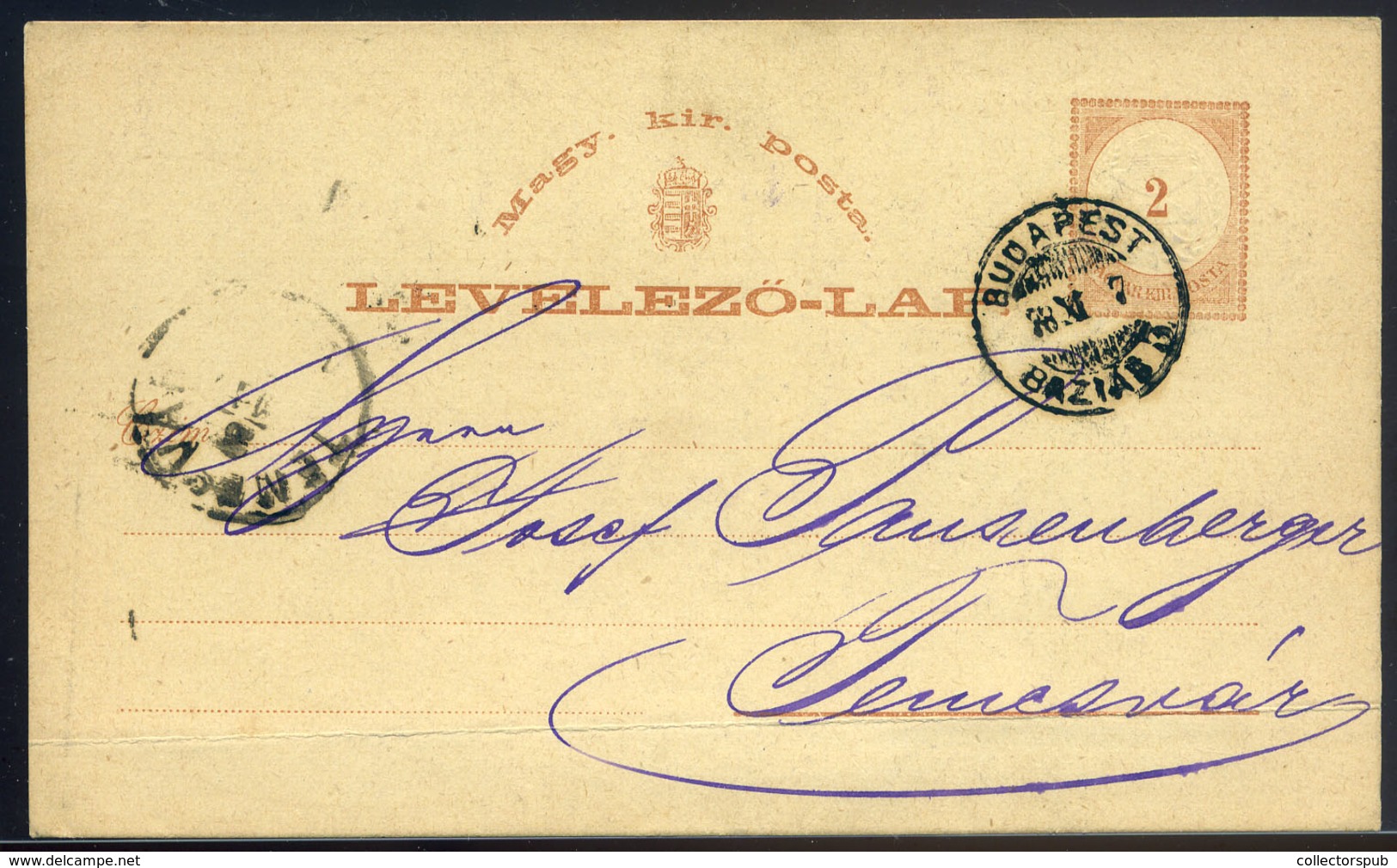 1876. Díjjegyes Levlap, Szép Budapest-Bázias Mozgóposta Bélyegzéssel  /  1876 Stationery P.card Budapest-Bázias TPO Pmk - Used Stamps