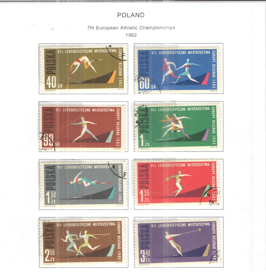 Polonia PO 1962 7 Campionati Europei Atletica   Scott.1079/1086+See Scan On Scott.Page; - Usati