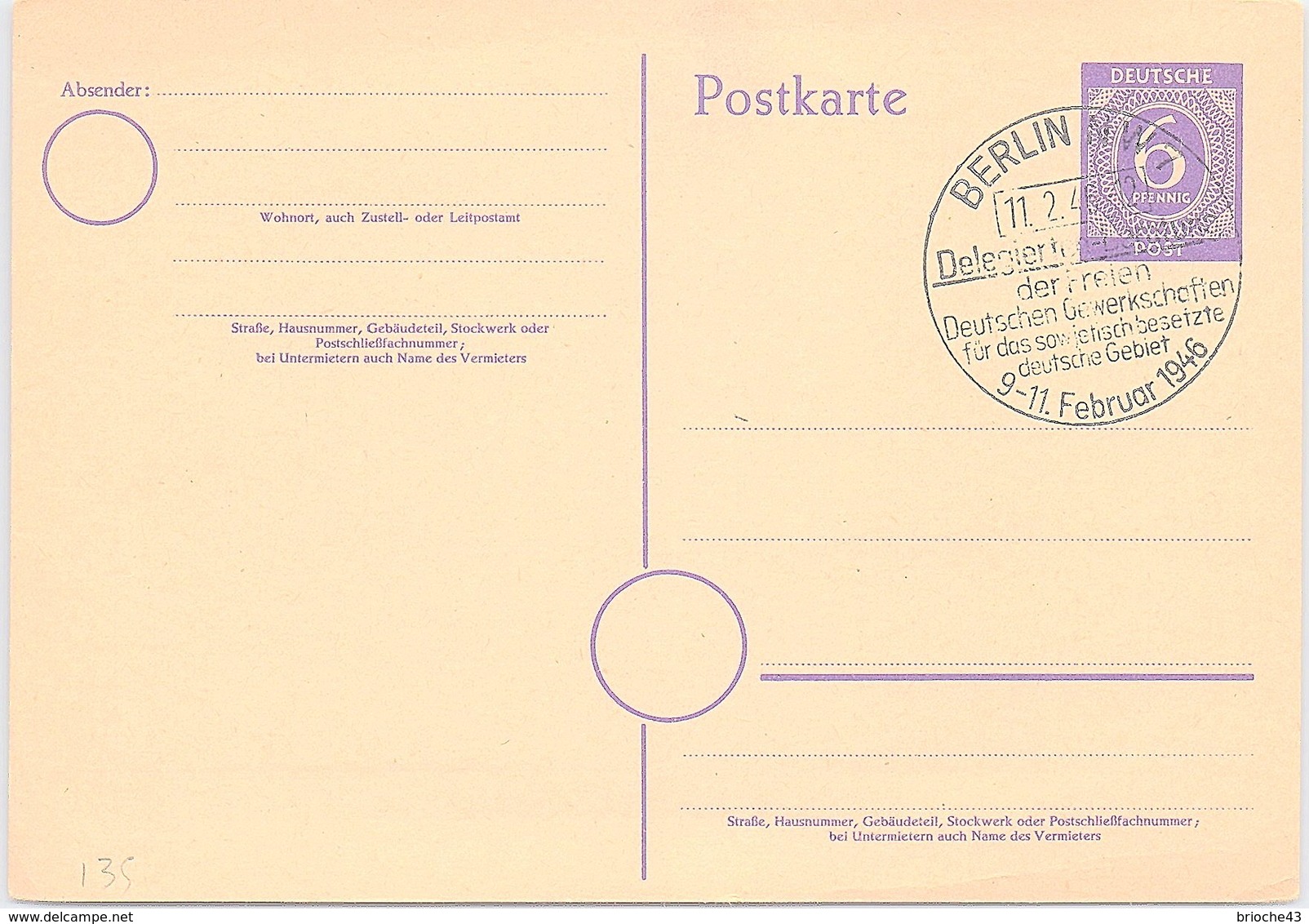 ALLEMAGNE - CP ENTIER POSTAL BERLIN NW7 11.2.1946  / 1-135 - Otros & Sin Clasificación