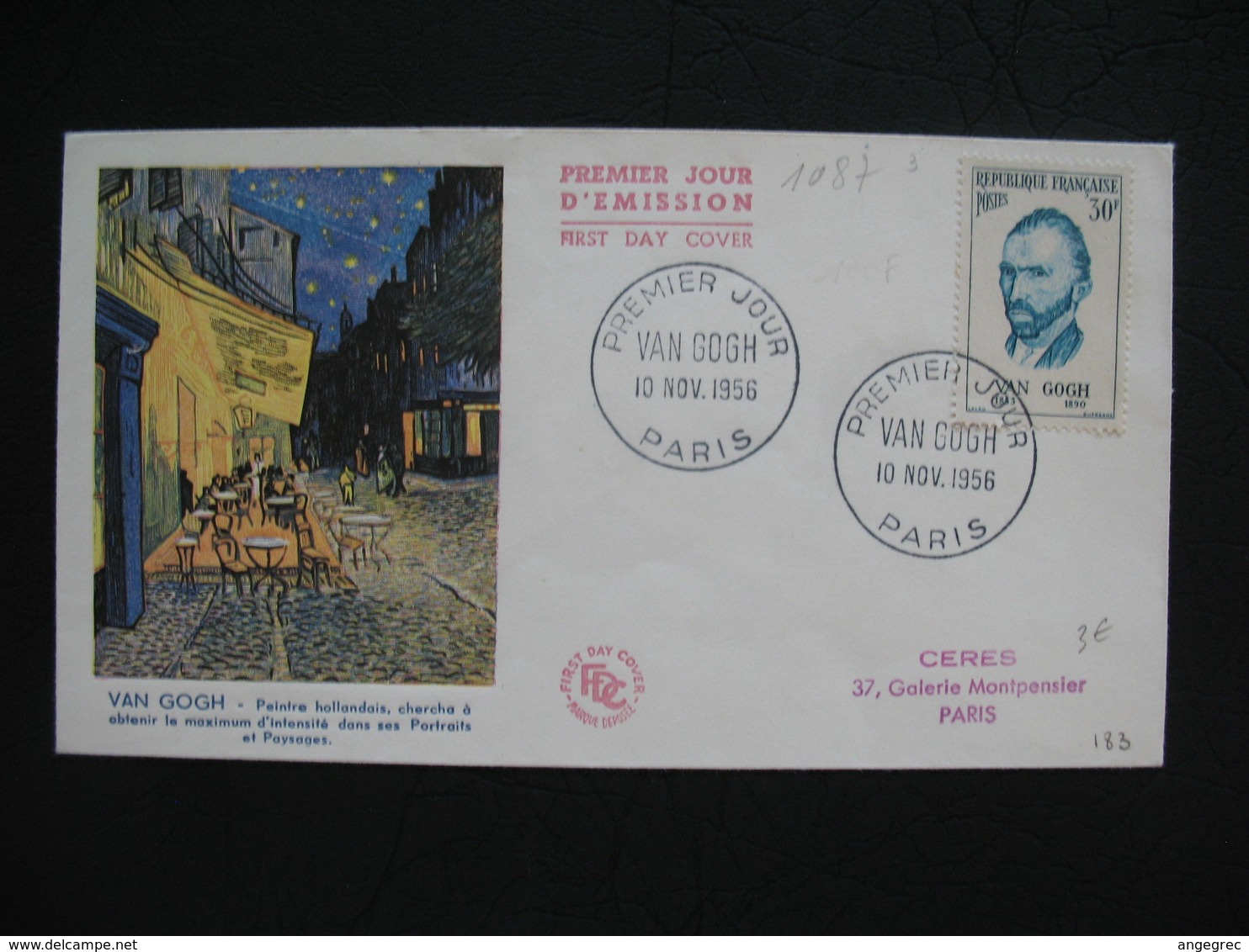 FDC  1956    N° 1087  Vincent Van Gogh     à Voir - 1950-1959