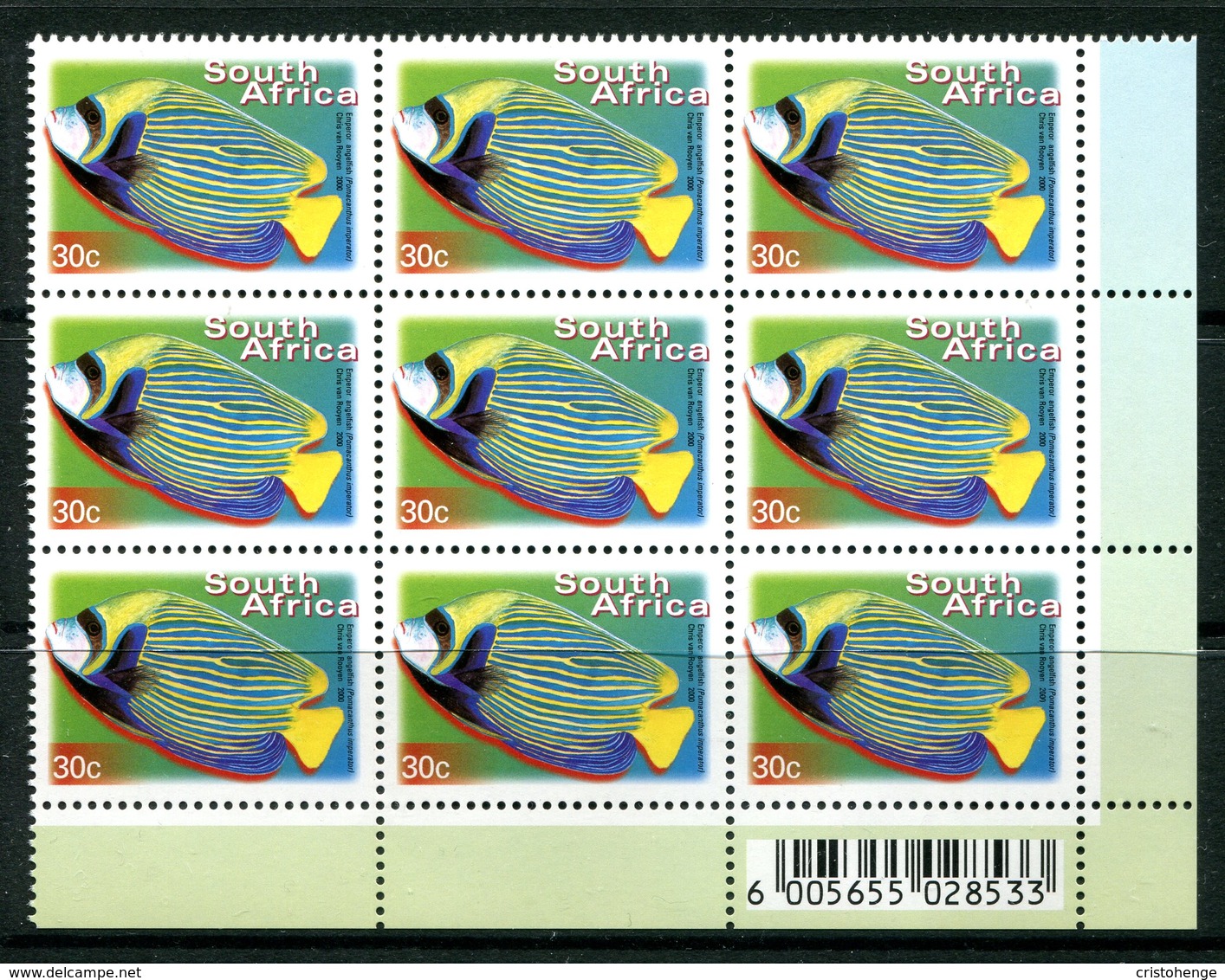 South Africa 2001-10 Flora & Fauna - Cartor Print - 30c Emperor Angelfish - Block Of 9 MNH (SG 1271) - Neufs