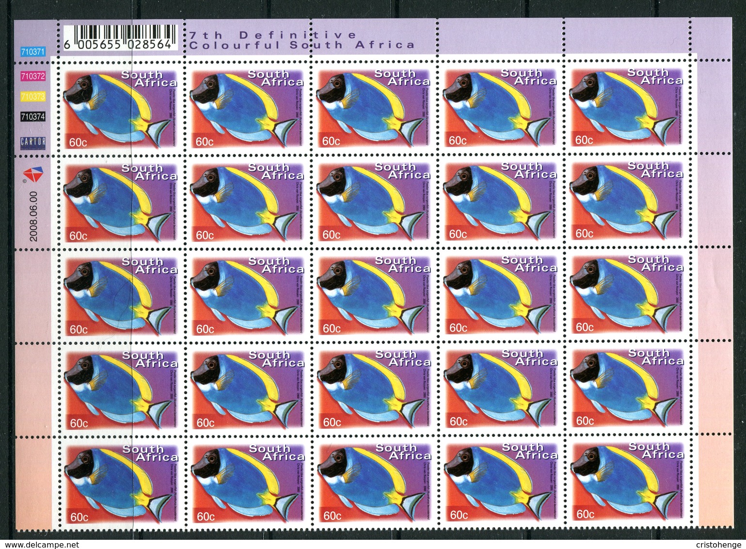 South Africa 2001-10 Flora & Fauna - Cartor Print - 60c Blue Surgeonfish - Half Sheet MNH (SG 1274) - Ongebruikt