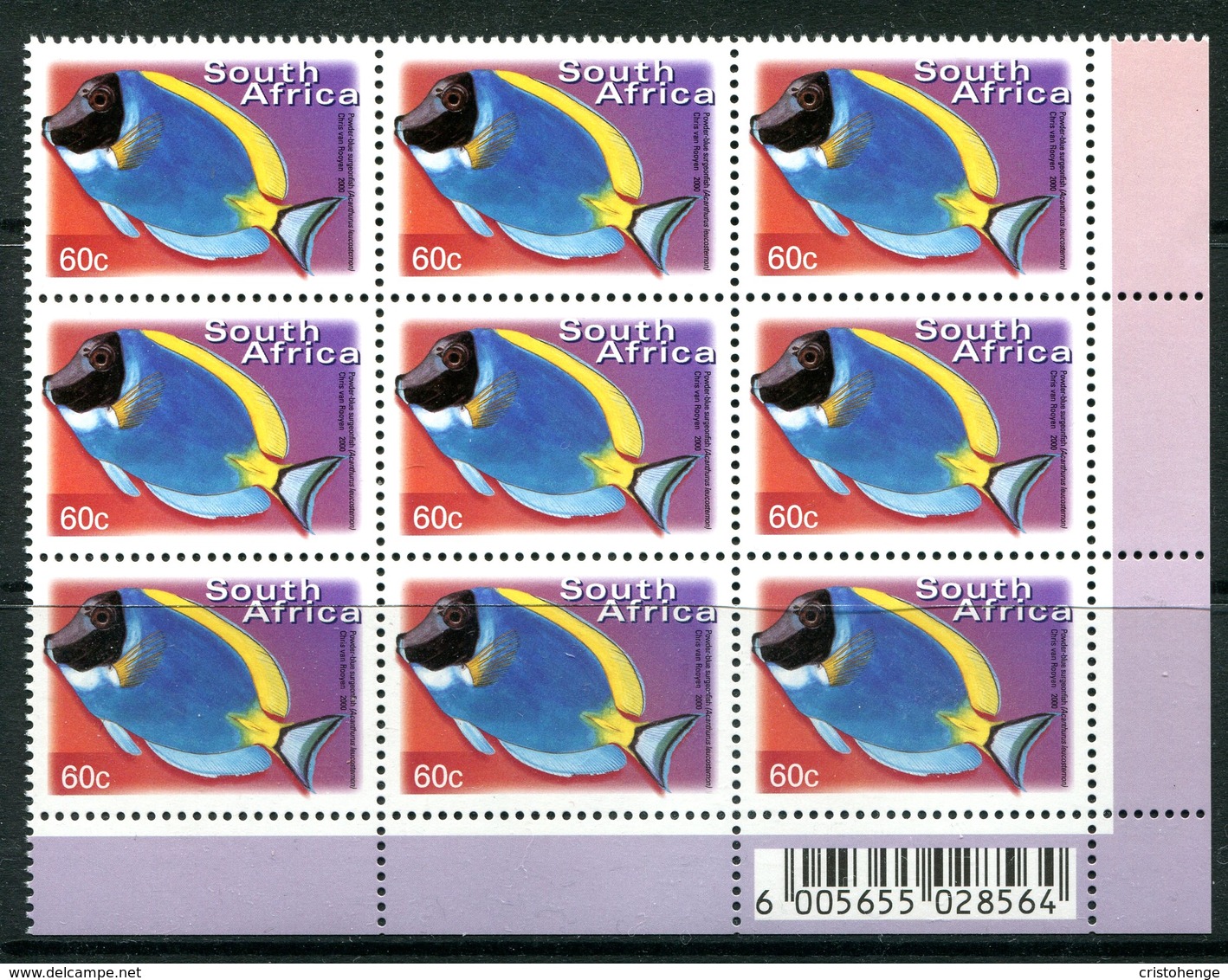 South Africa 2001-10 Flora & Fauna - Cartor Print - 60c Blue Surgeonfish - Block Of 9 MNH (SG 1274) - Ongebruikt