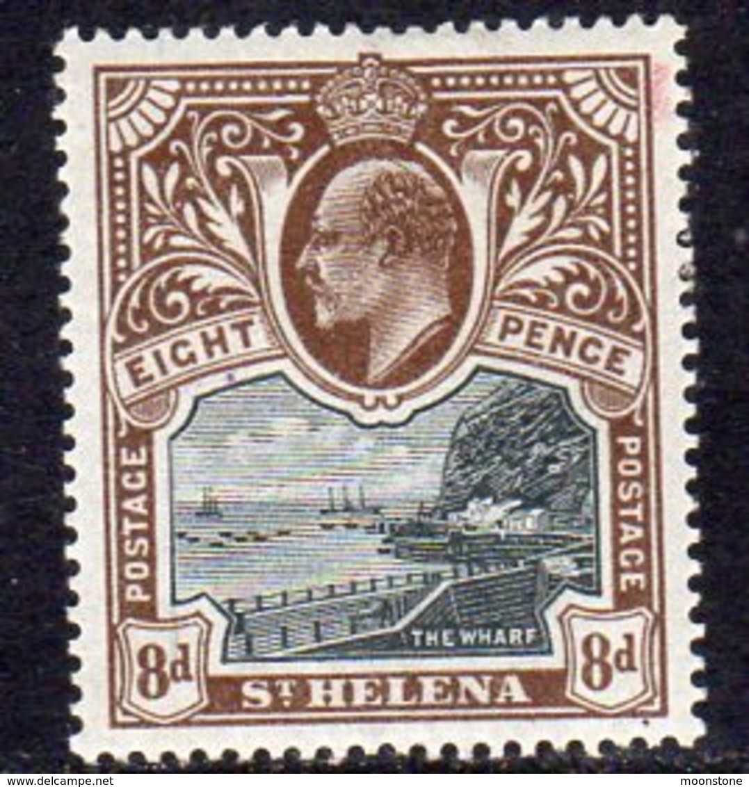 St. Helena EVII 1903 8d Black & Brown Definitive, Wmk. Crown CC, Lightly Hinged Mint, SG 58 - Sint-Helena