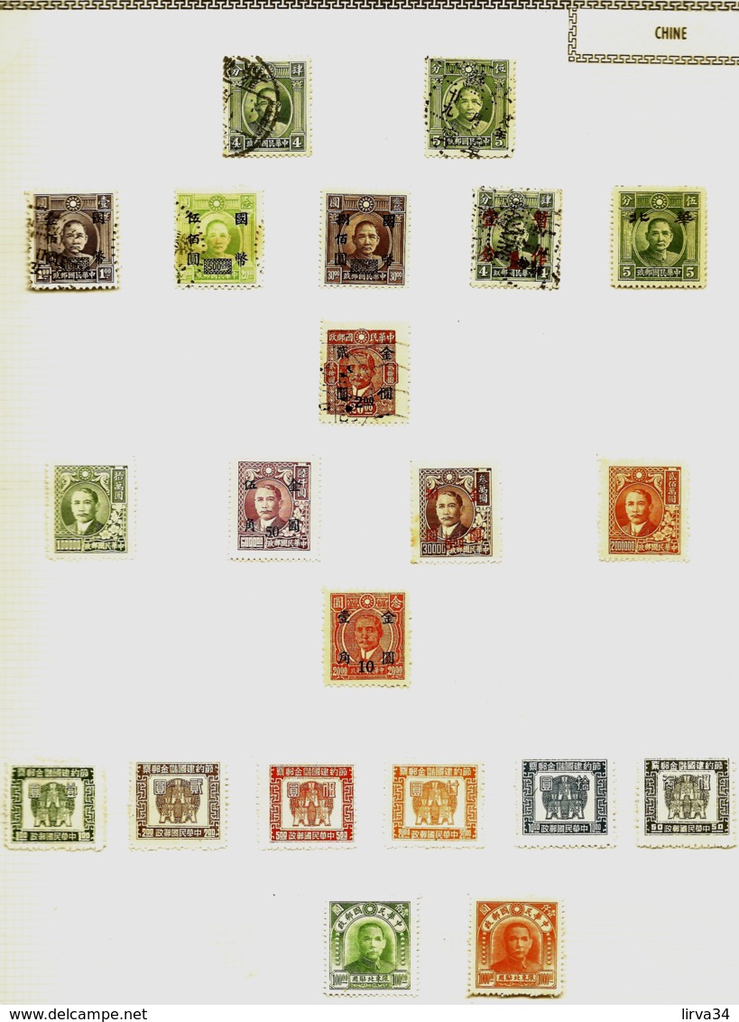 LOT + 100 TIMBRES DE CHINE SUR FEUILLE- AVEC CHARNIERE- NOMBREUX NEUFS-  SÉRIES- 5 SCANS - 1912-1949 Republik