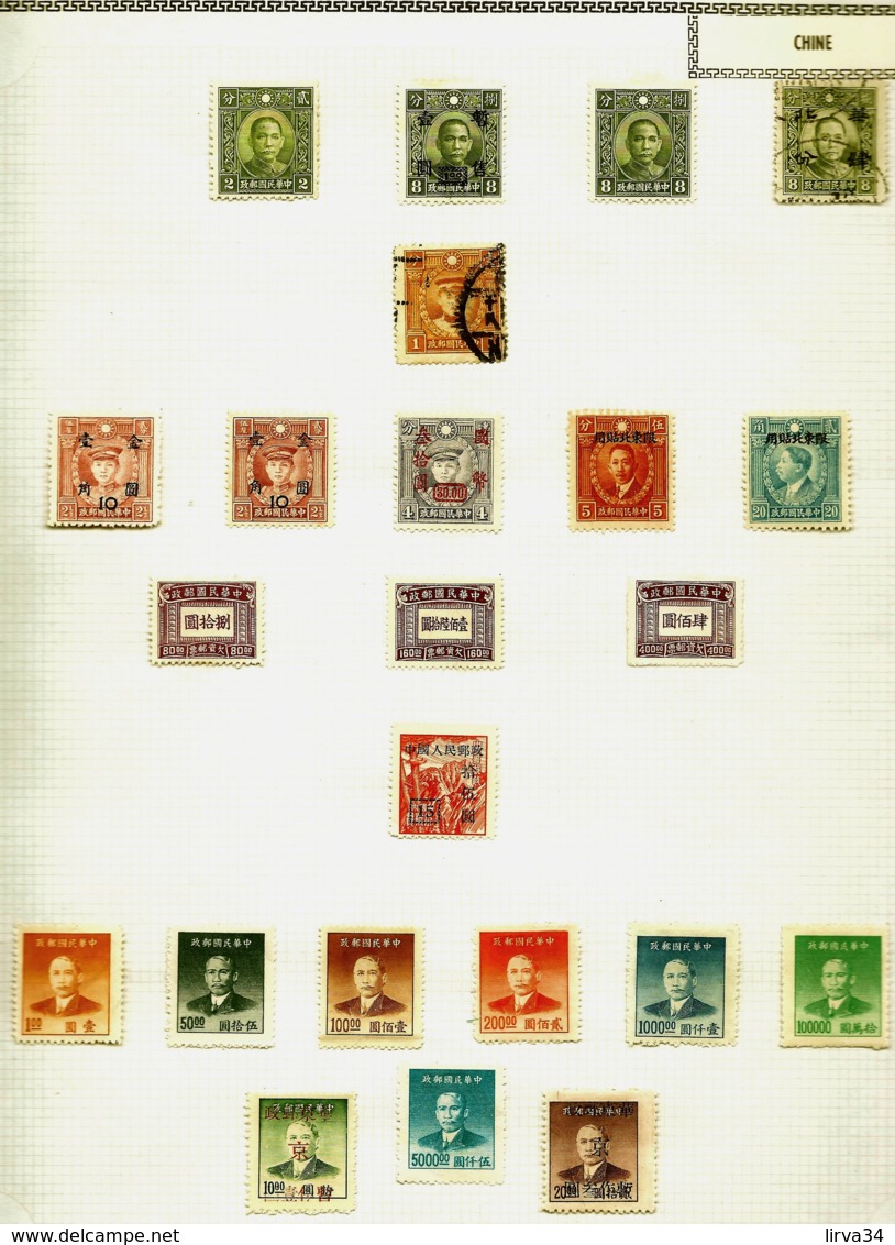 LOT + 100 TIMBRES DE CHINE SUR FEUILLE- AVEC CHARNIERE- NOMBREUX NEUFS-  SÉRIES- 5 SCANS - 1912-1949 Republik