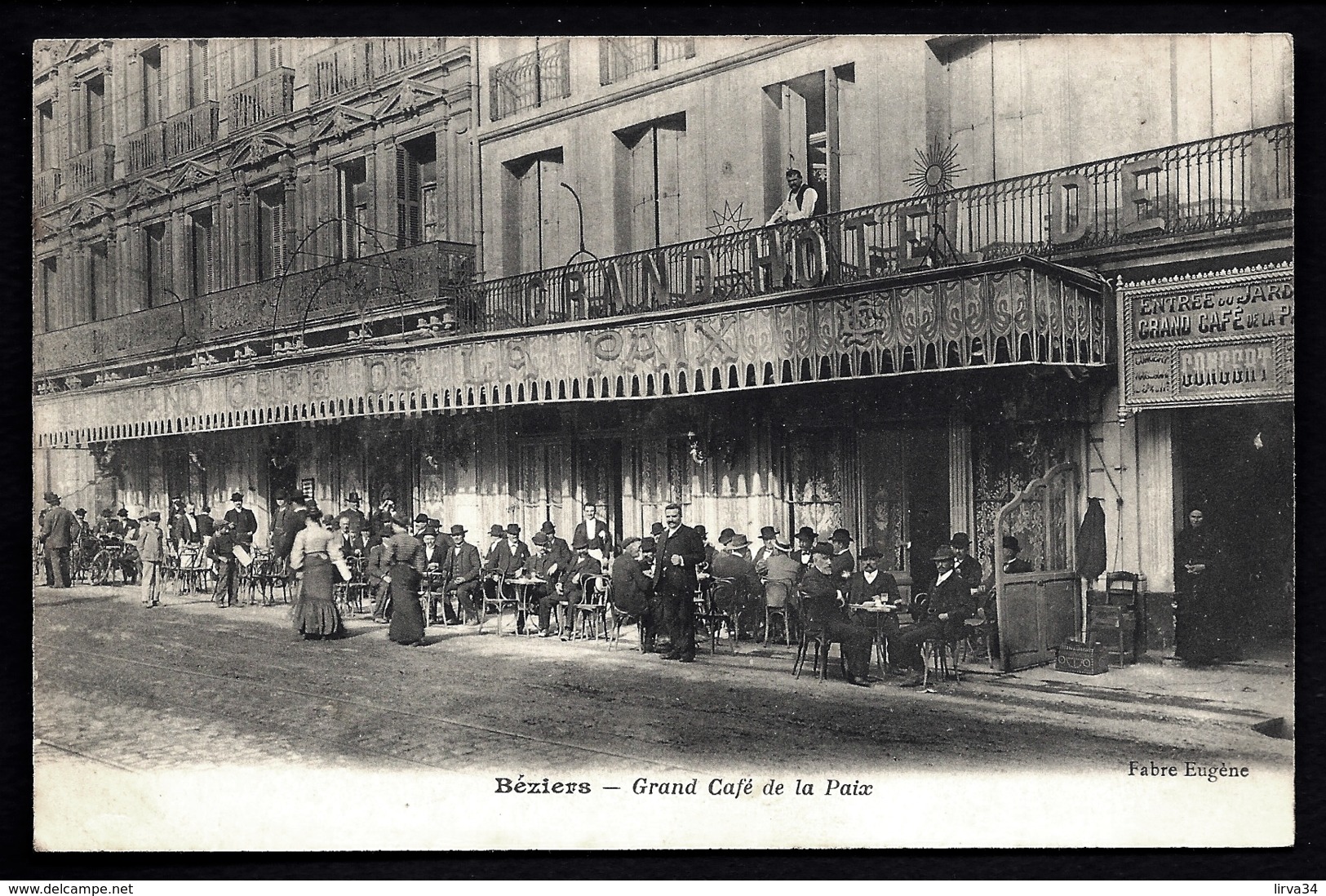 CPA ANCIENNE FRANCE- BEZIERS (34)- TERRASSE DU GRAND CAFÉ DE LA PAIX- ENTRÉE DU JARDIN- TRES BELLE ANIMATION - Beziers