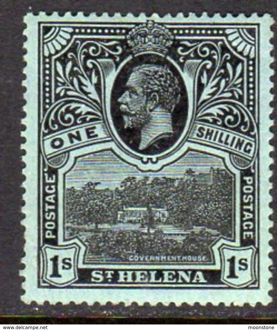 St. Helena GV 1912-16 1/- Black On Green Paper, Wmk. Multiple Crown CA, Hinged Mint, SG 79 - Saint Helena Island