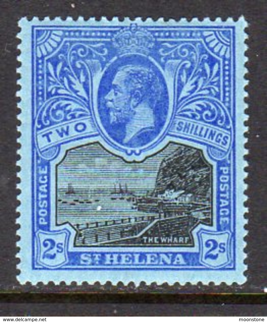 St. Helena GV 1912-16 2/- Black & Blue On Blue Paper, Wmk. Multiple Crown CA, Hinged Mint, SG 80 - Sainte-Hélène