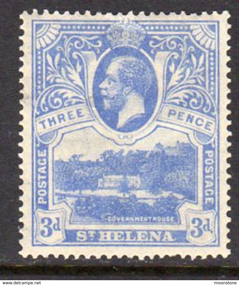 St. Helena GV 1922 3d Bright Blue, Wmk. Multiple Script CA, Hinged Mint, SG 91 - Saint Helena Island