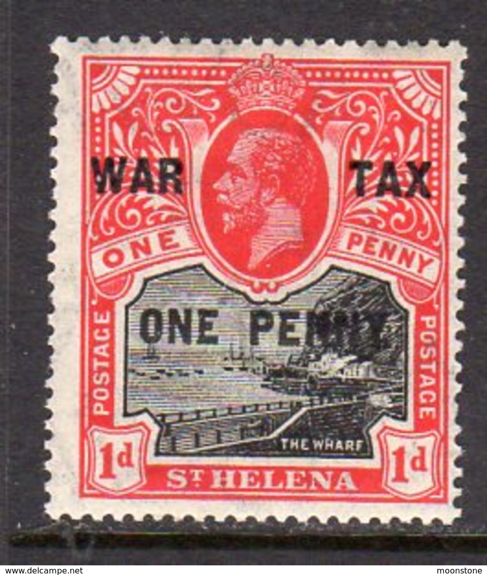 St. Helena GV 1917 WAR TAX / ONE PENNY Surcharge On 1d Black & Scarlet, Hinged Mint, SG 87 - St. Helena