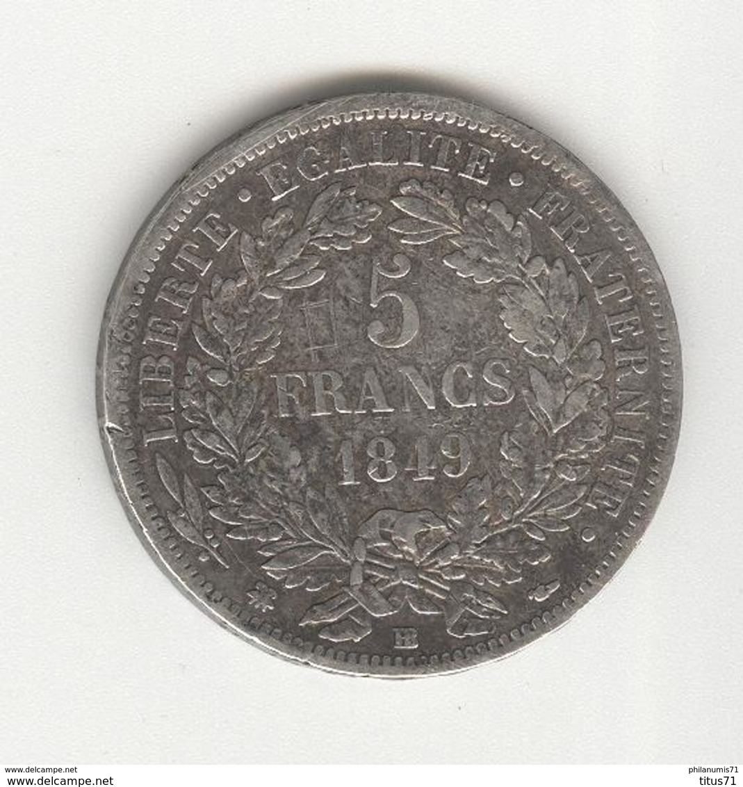 5 Francs Cérès France 1849 BB - TTB - Otros & Sin Clasificación