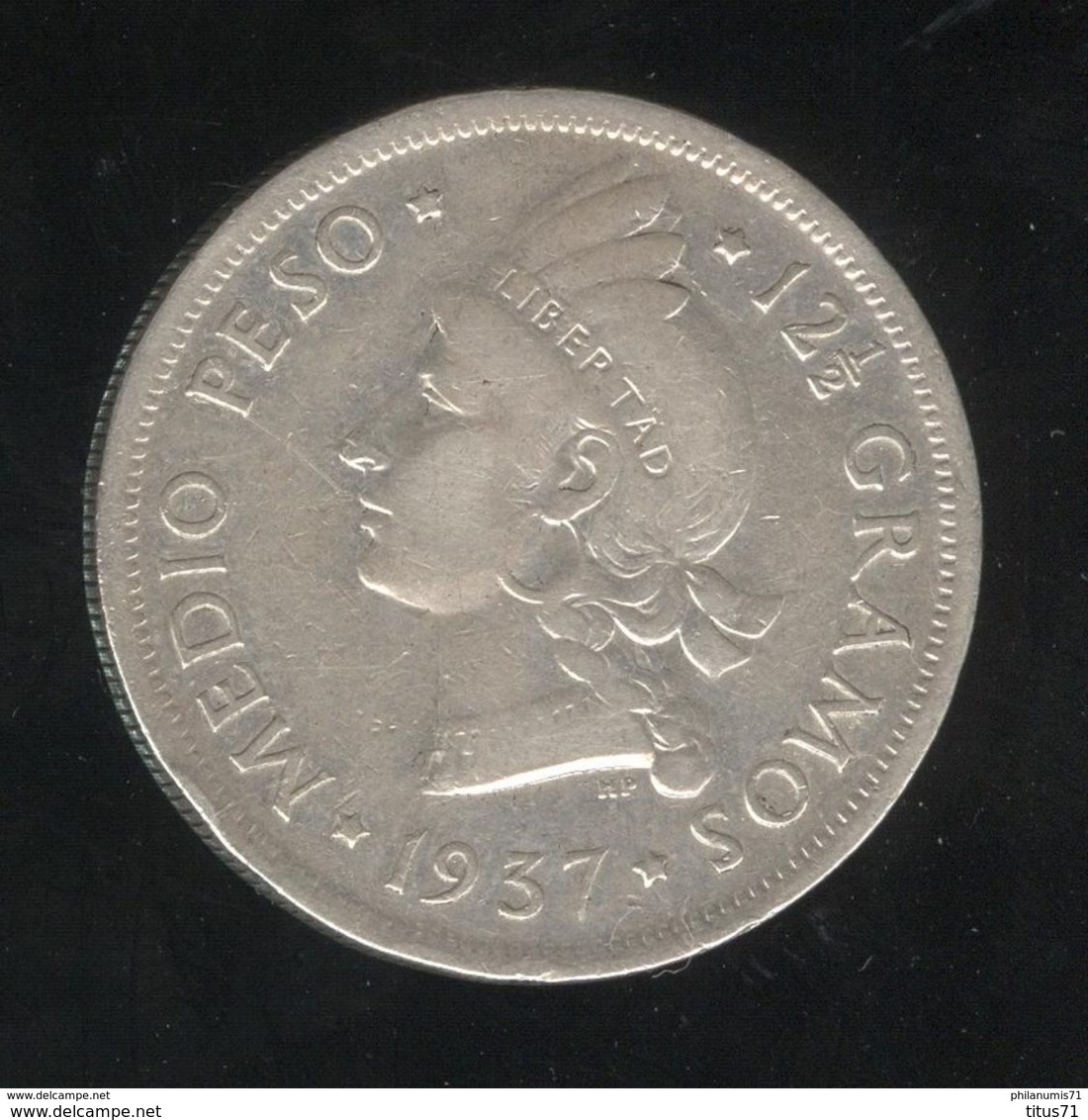 1/2 Peso - Medio Peso République Dominicaine 1937 - TTB+ - Dominicaine