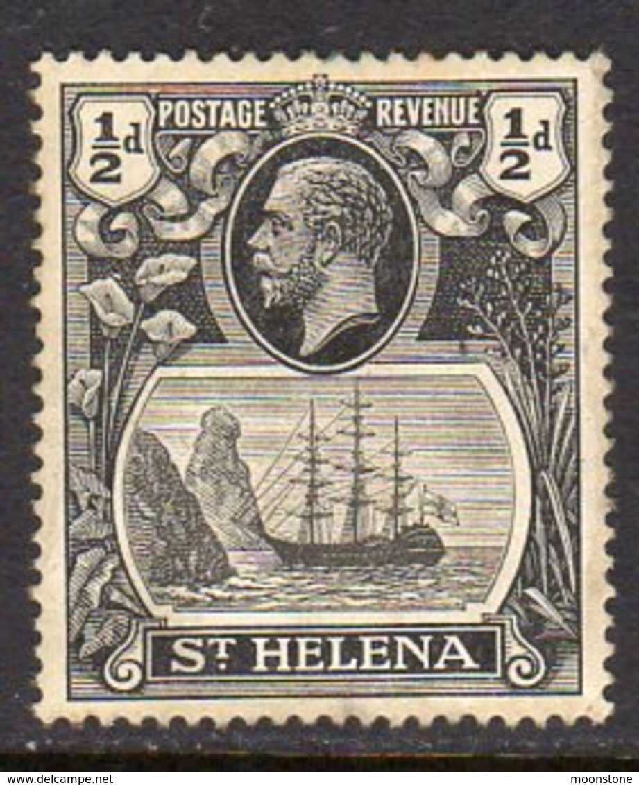 St. Helena GV 1922-37 ½d Grey & Black 'Ship & Rock' Definitive, Wmk. Script CA, Hinged Mint, SG 97 - Saint Helena Island
