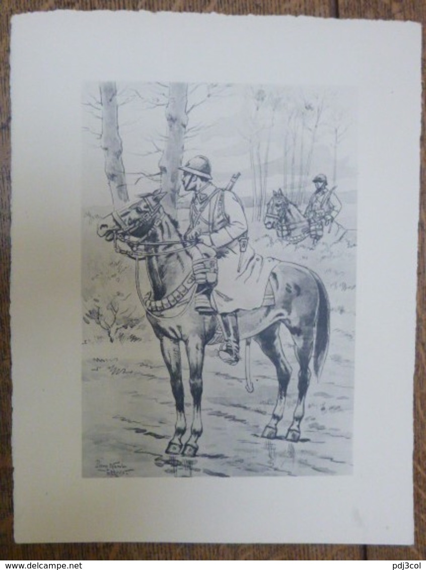 PIERRE ALBERT LEROUX - L'armée Française - Cavaliers En Forêt -  1930 - 32 Cm * 24 Cm - Altri & Non Classificati