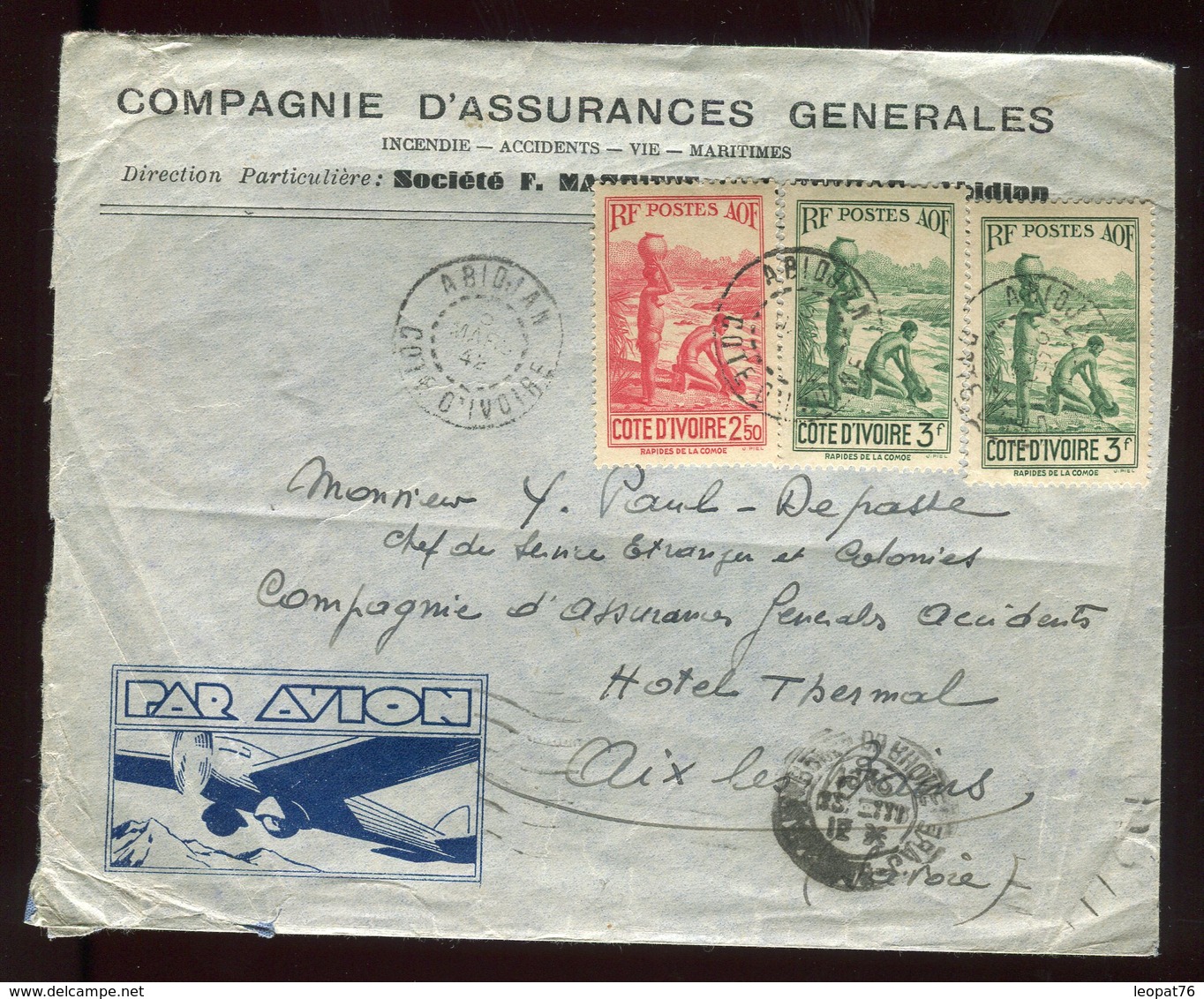 Côte D 'Ivoire - Enveloppe Commerciale De Abidjan Pour Aix Les Bains En 1942 - N227 - Brieven En Documenten