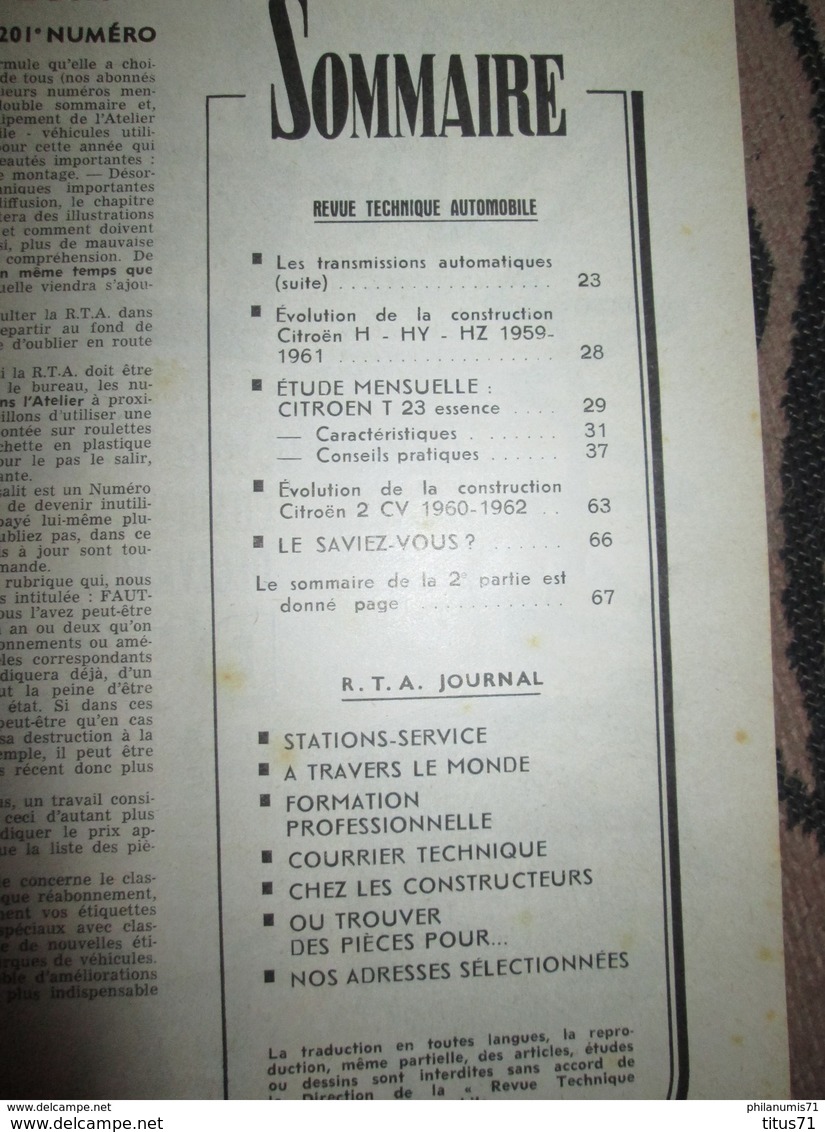 Revue Technique Automobile N° 201 Janvier 1963 ( RTA ) - Citroen T23 Et 2 CV - Auto